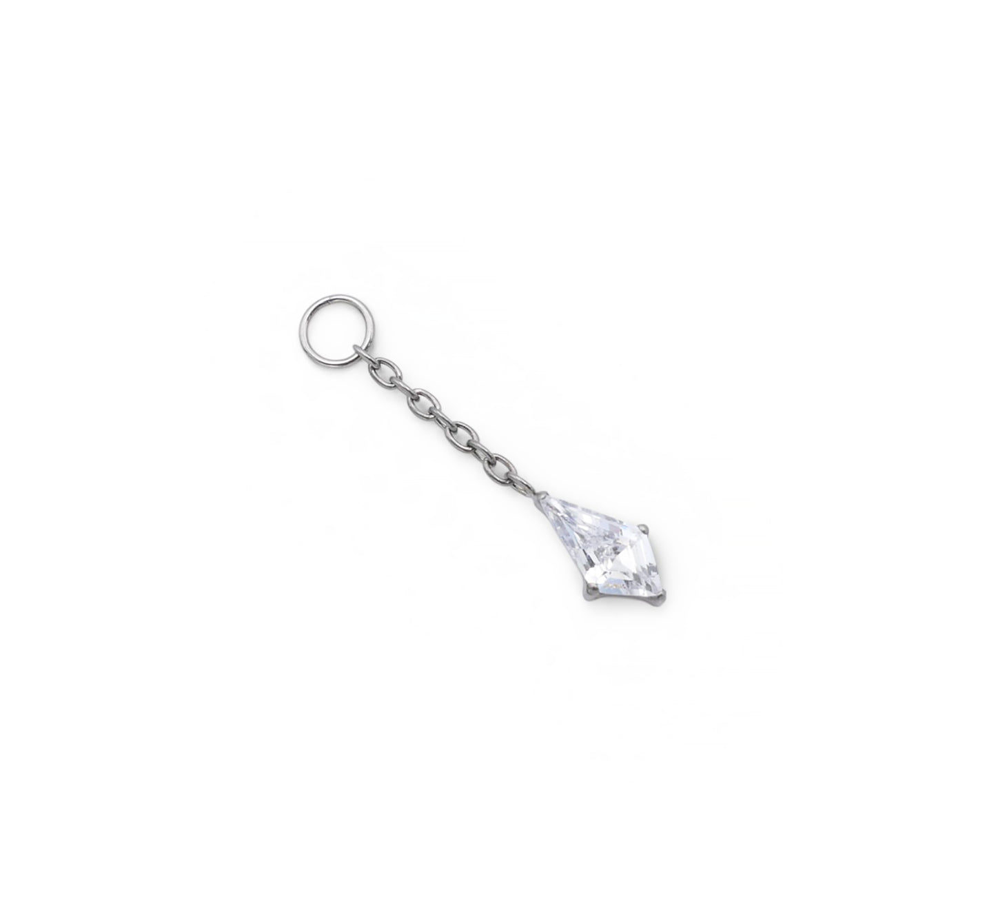 Titanium jewelled drop with a clear crystal pendant on a white background
