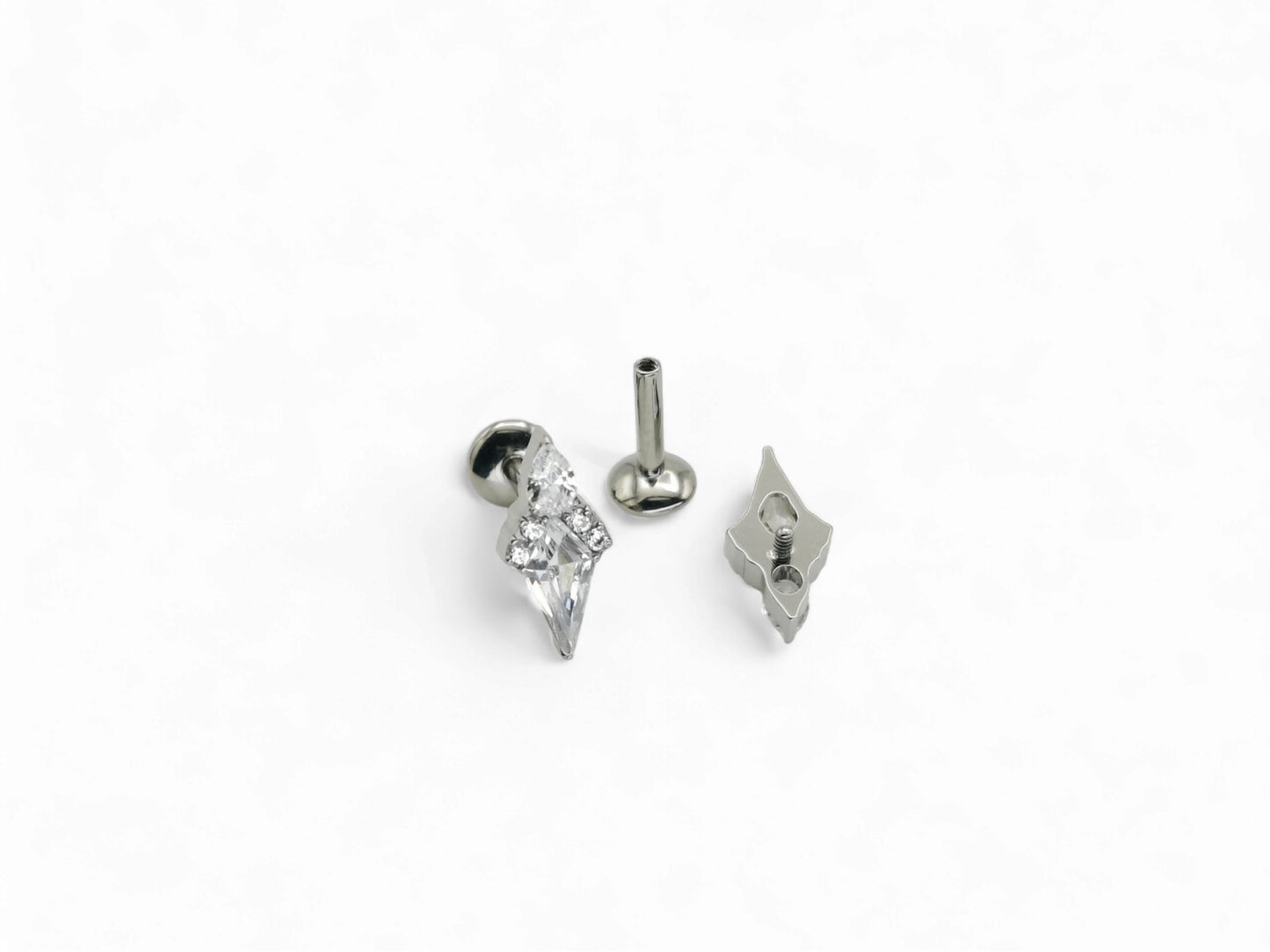 Titanium claw set Stella jewelled kite stud, 1.2mm/16g x 6mm-7mm length