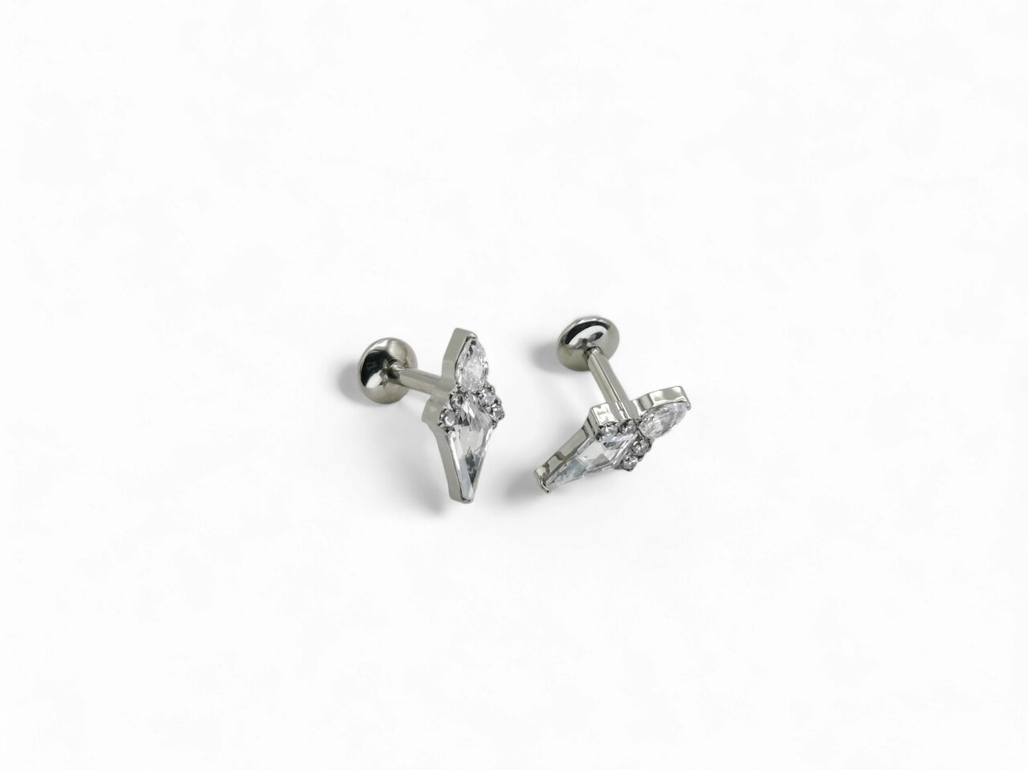 Titanium claw set Stella jewelled kite stud, 1.2mm/16g x 6mm-7mm length