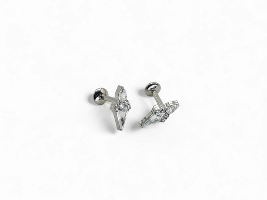 Titanium claw set Stella jewelled kite stud, 1.2mm/16g x 6mm-7mm length