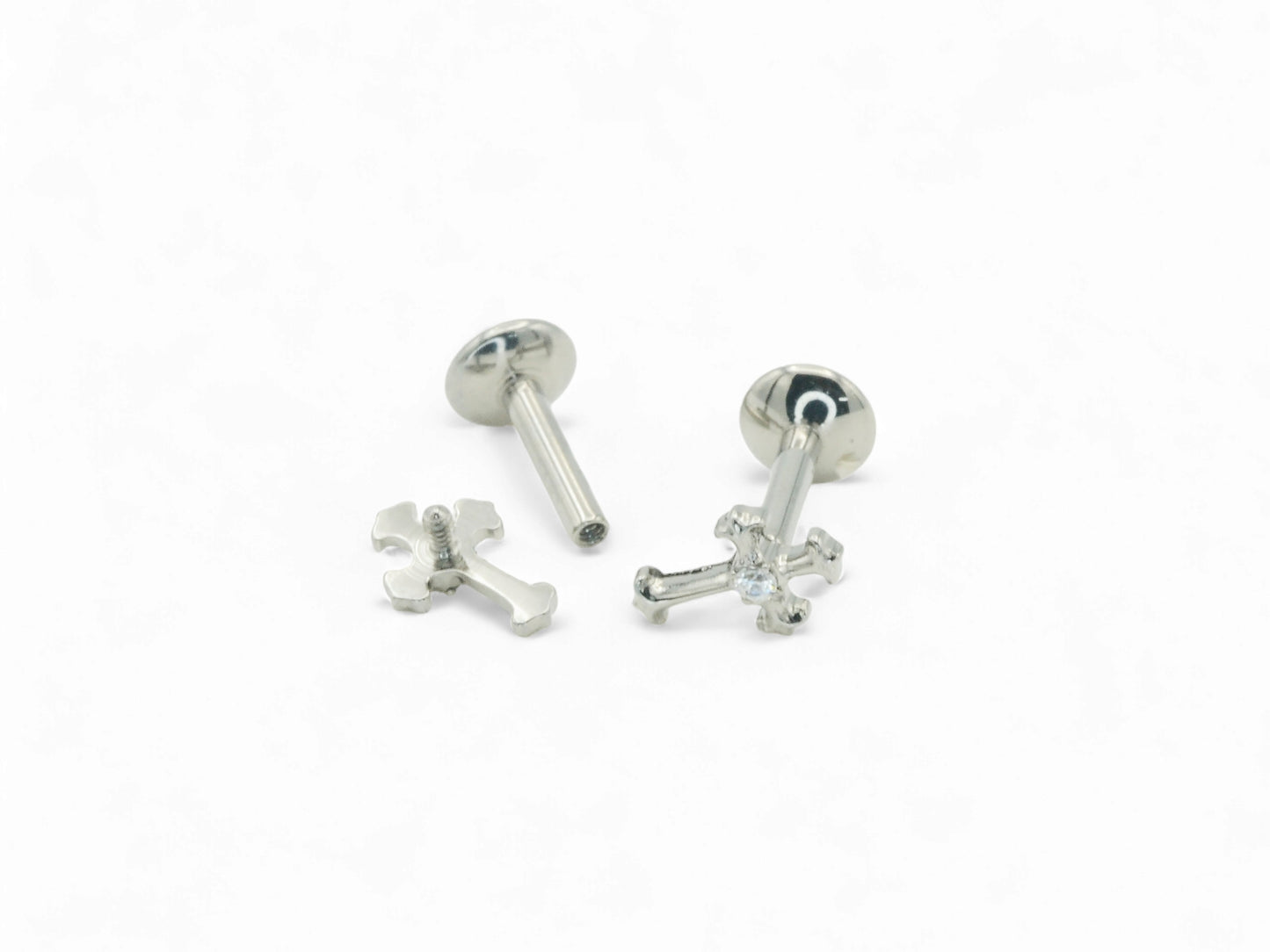 Titanium Claw set Jewelled Cross, 1.2mm/16g, 6mm-7mm length