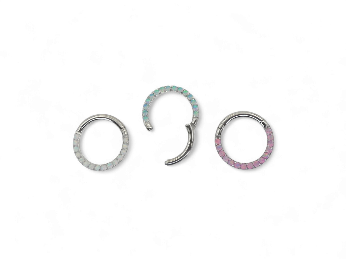 Titanium opal eternity clicker ring 1.2mm/16g, 8mm diameter