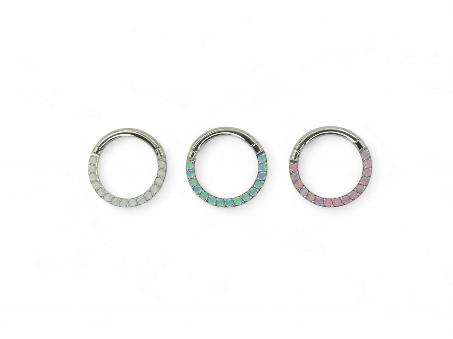 Titanium opal eternity clicker ring 1.2mm/16g, 8mm diameter