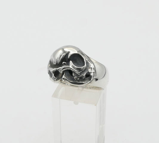 Silver cat skull ring with on a white background