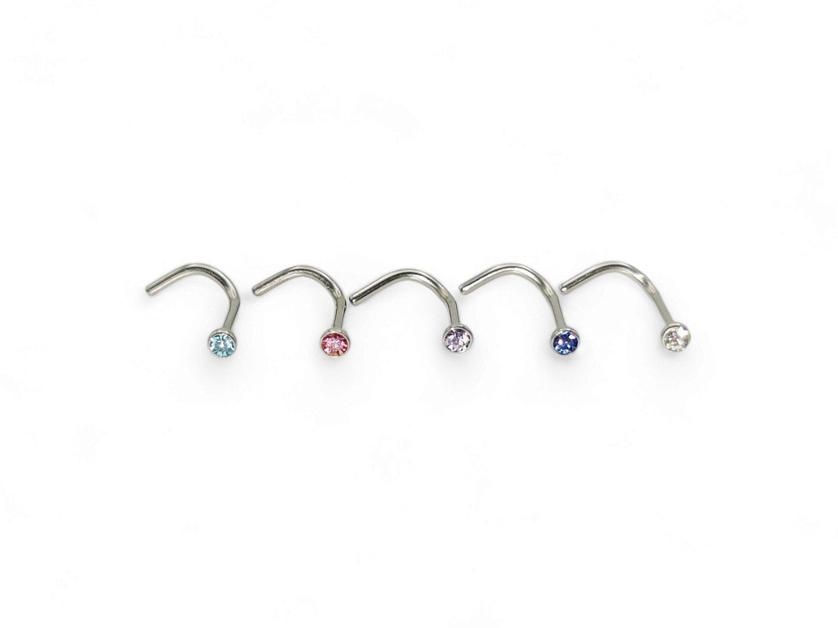 Titanium Jewelled Nose Studs on a white background