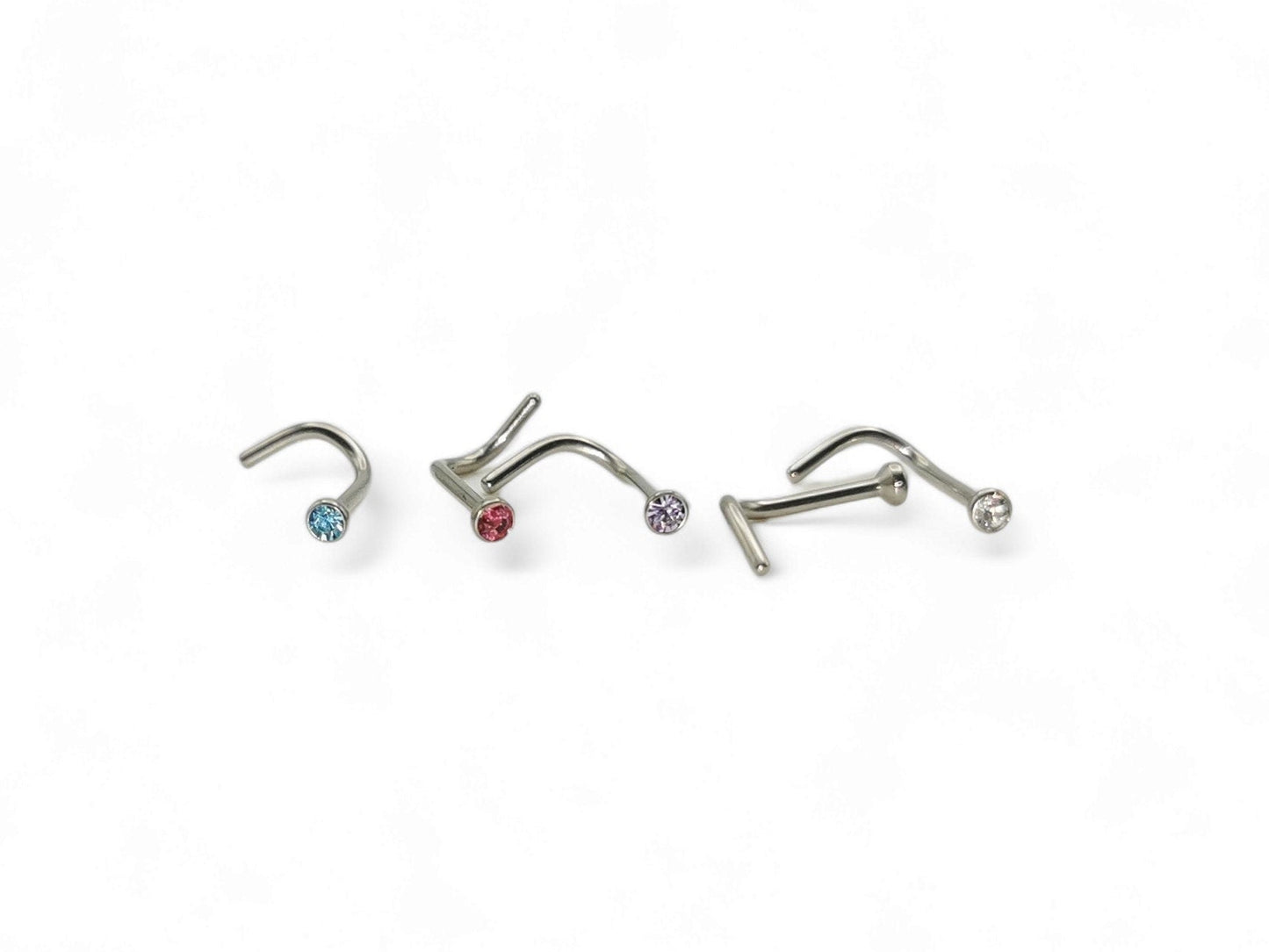 Titanium Jewelled Nose Studs on a white background