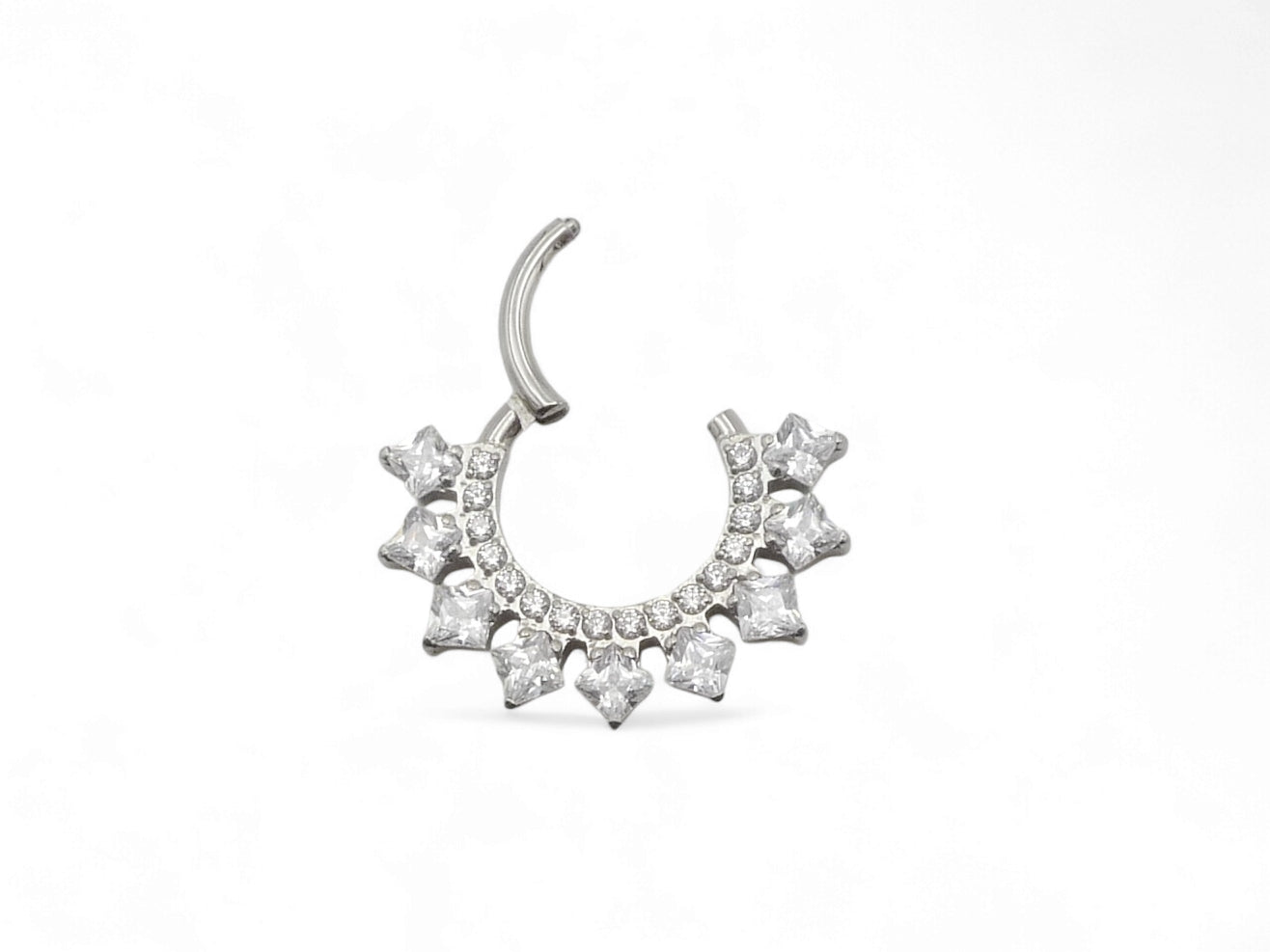 Titanium Verity Jewelled Hinged Clicker Ring on a white background