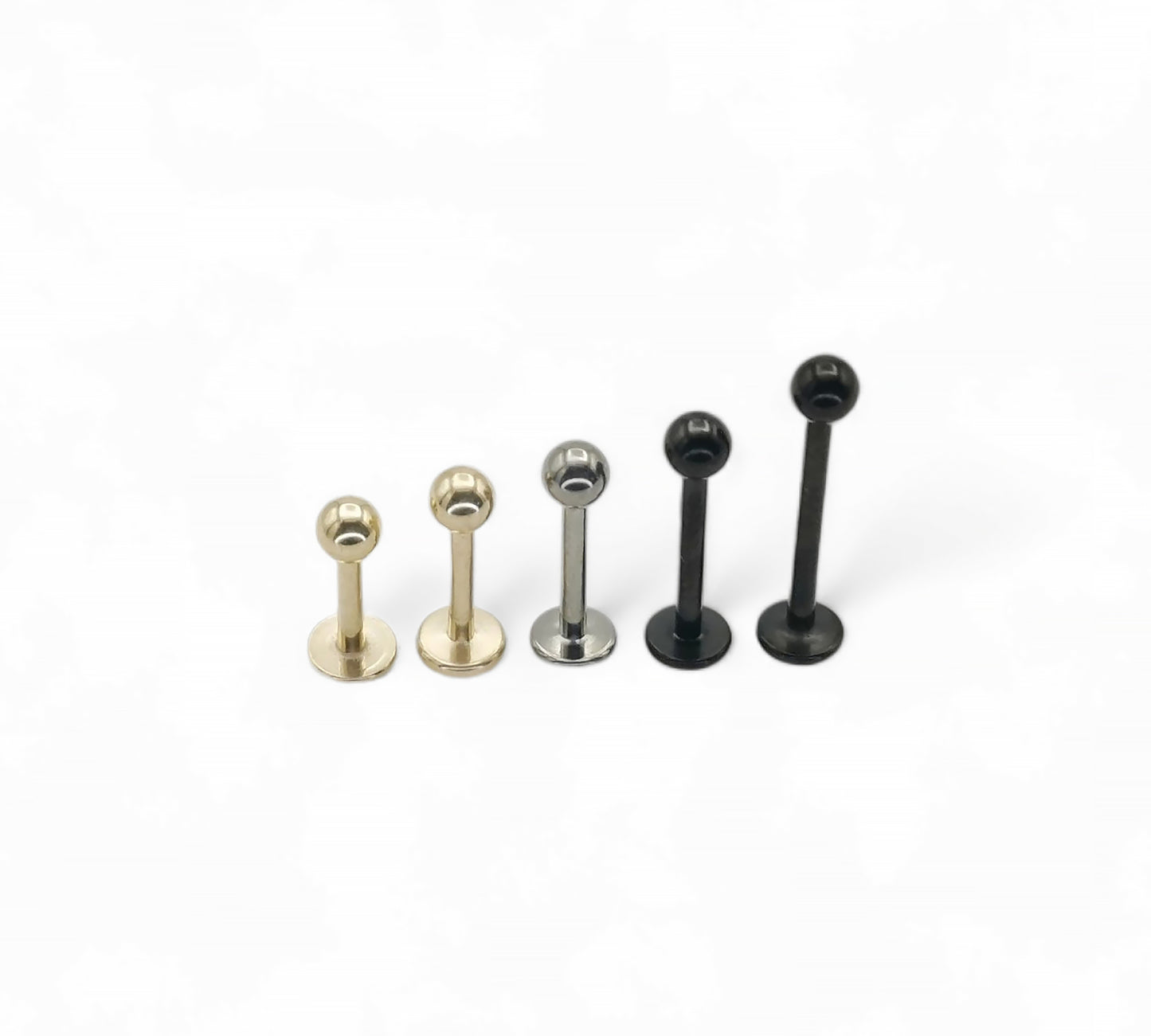 Titanium black, gold or silver stud, 1.2mm/16g, 6mm-12mm length