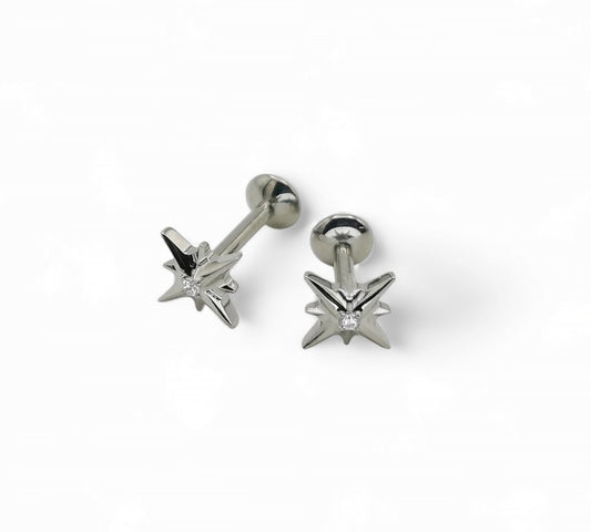 Titanium jewelled star threaded stud, 1.2mm/16g, 6mm-8mm length