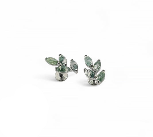 Titanium moss agate studs for 1.2mm internal thread