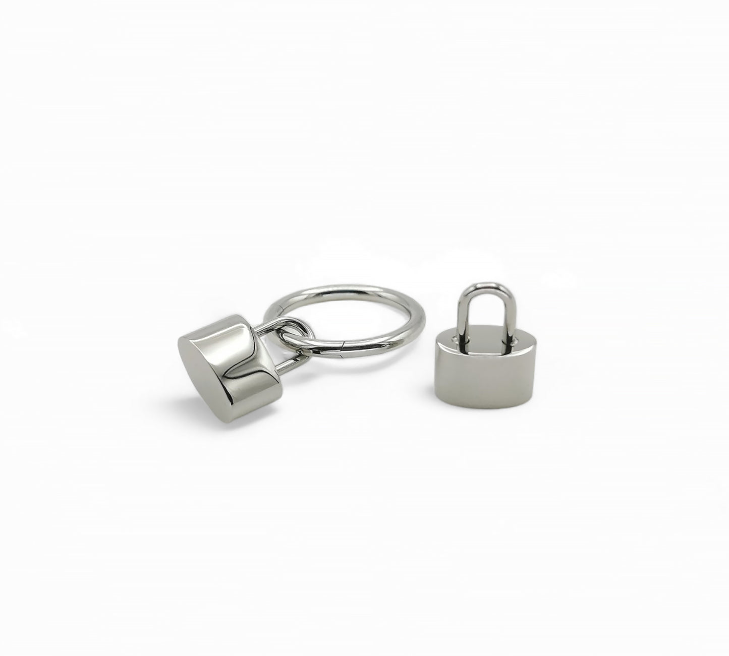 Silver keychain with padlock on a white background