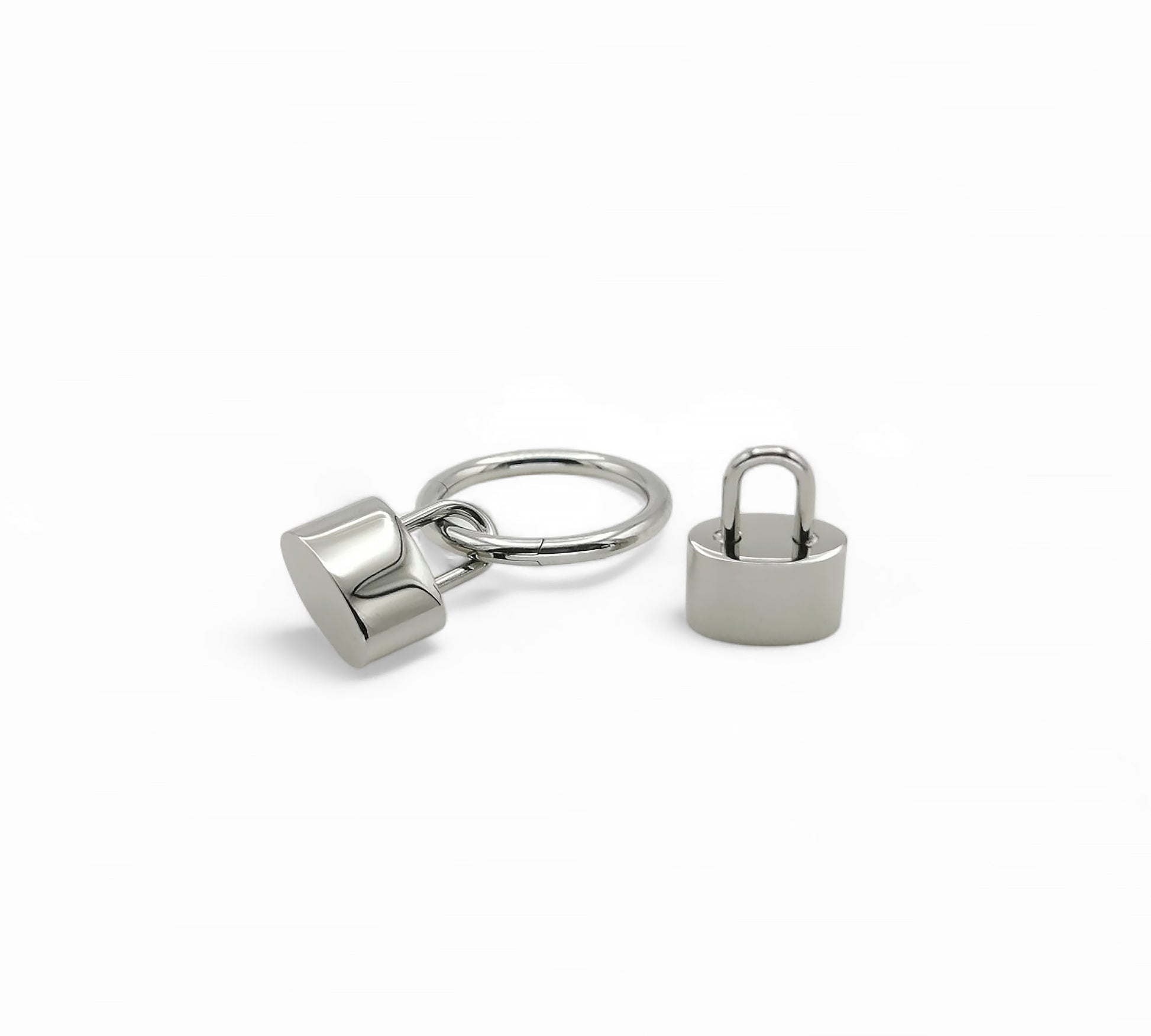 Silver keychain with padlock on a white background