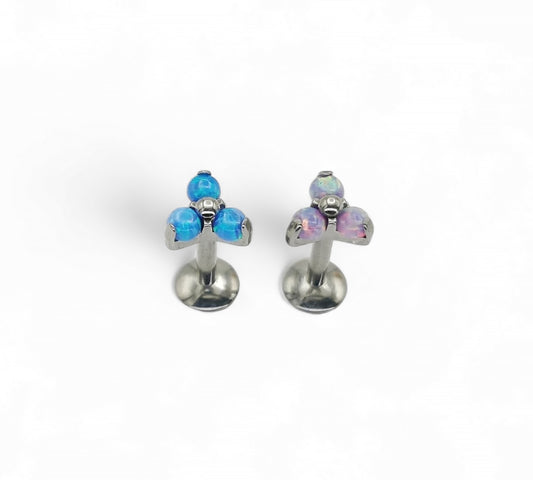 Titanium threaded jewelled trinity stud 1.2mm/16g, 6mm-8mm length