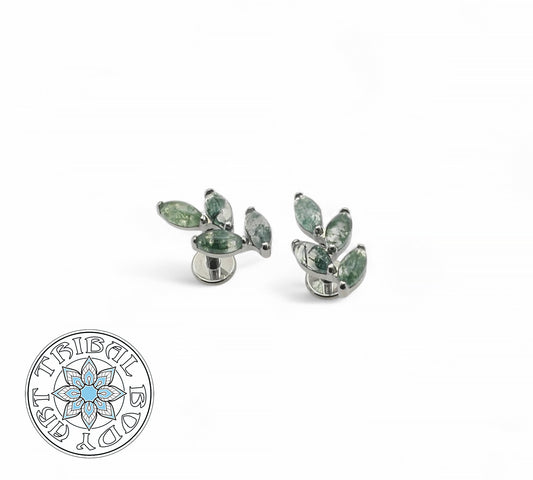 Titanium moss agate studs for 1.2mm internal thread