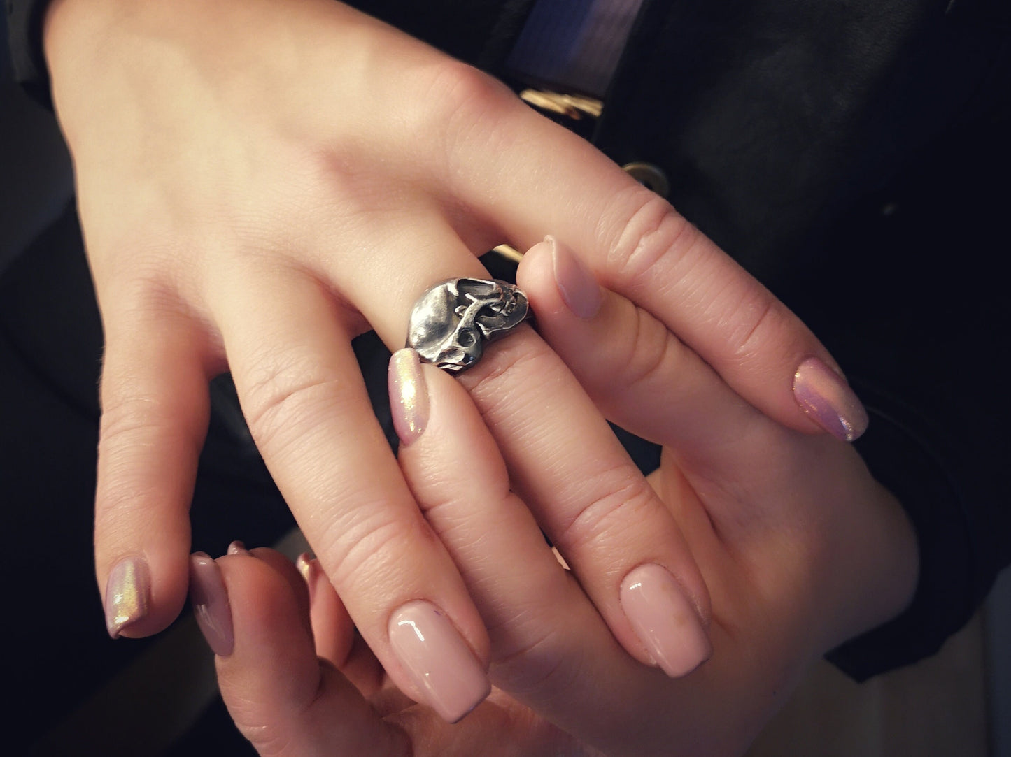 Sterling silver cat skull ring.