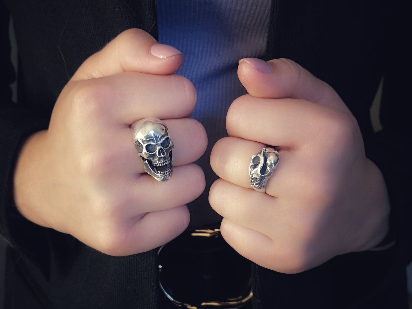 Sterling silver fox skull ring