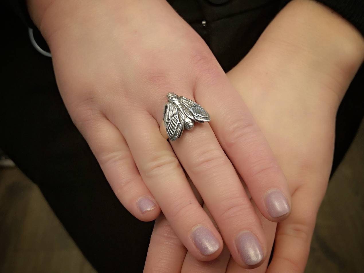 Sterling silver hawk moth ring