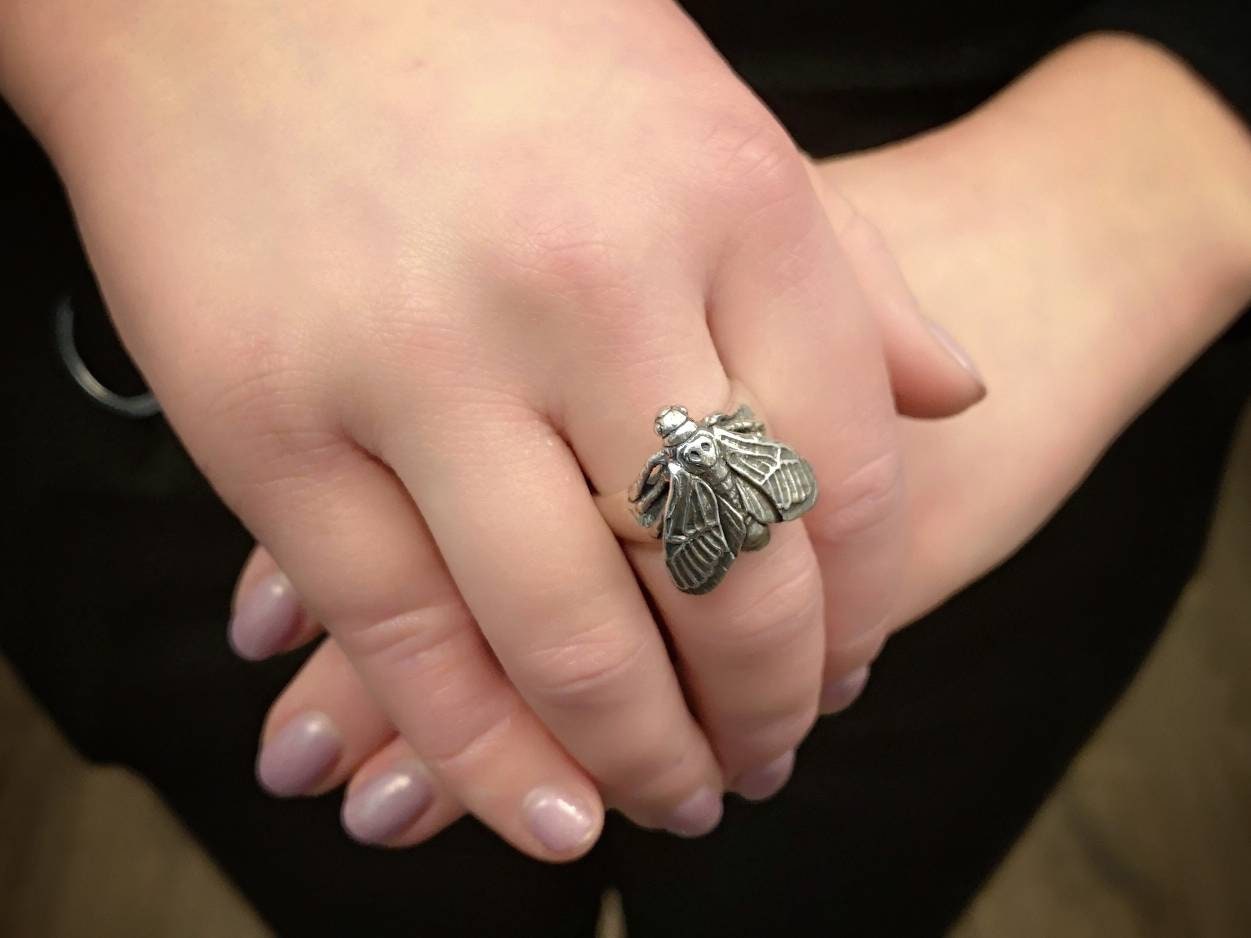 Sterling silver hawk moth ring