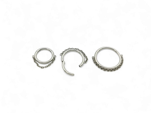 Titanium orbit chain clicker ring, 1.2mm/16g-8mm, 10mm, 12mm diameter