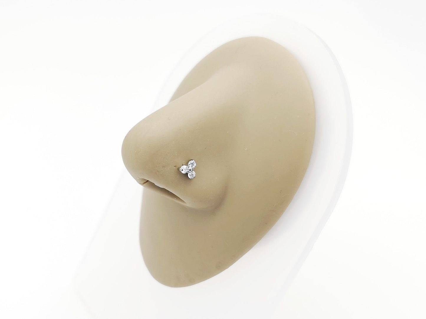 Titanium jewelled trinity nostril stud for 1mm/18g piercings