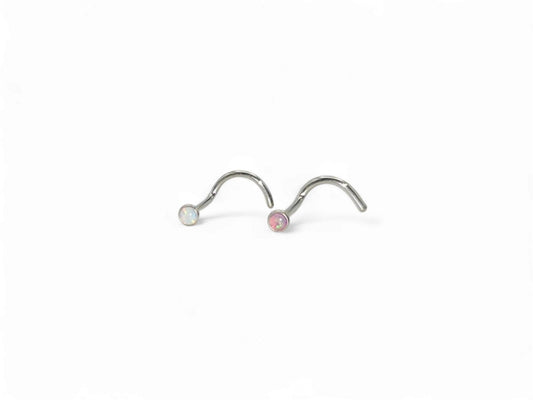 Titanium jewelled opal nose stud for 1mm/18g piercings