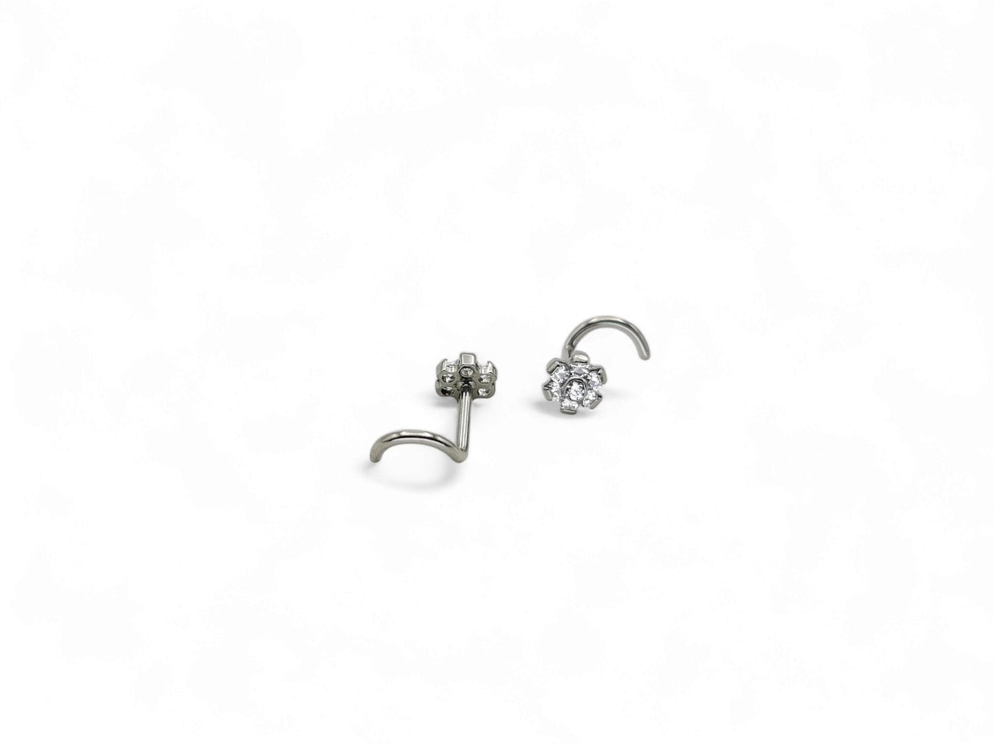 Titanium jewelled flower nose stud for 1mm/18g piercings