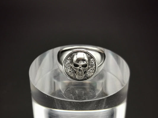 Sterling silver skull signet ring