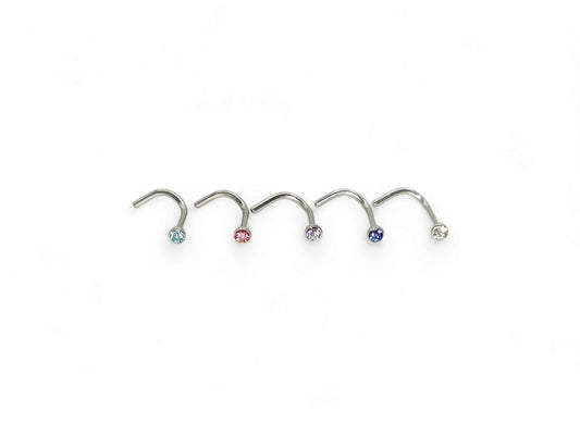 Titanium jewelled nose stud for 1mm/18g piercings