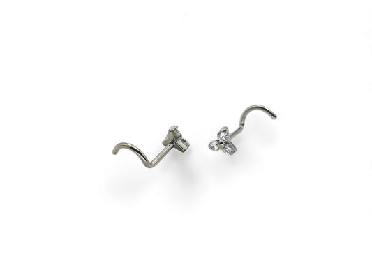 Titanium jewelled trinity nostril stud for 1mm/18g piercings