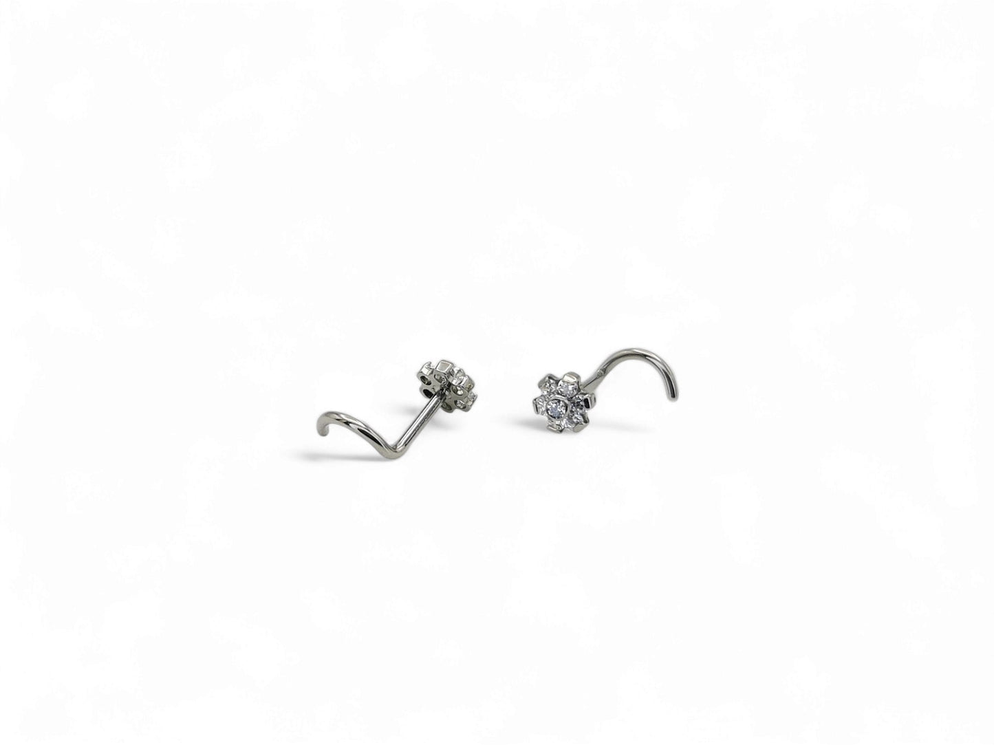 Titanium jewelled flower nose stud for 1mm/18g piercings