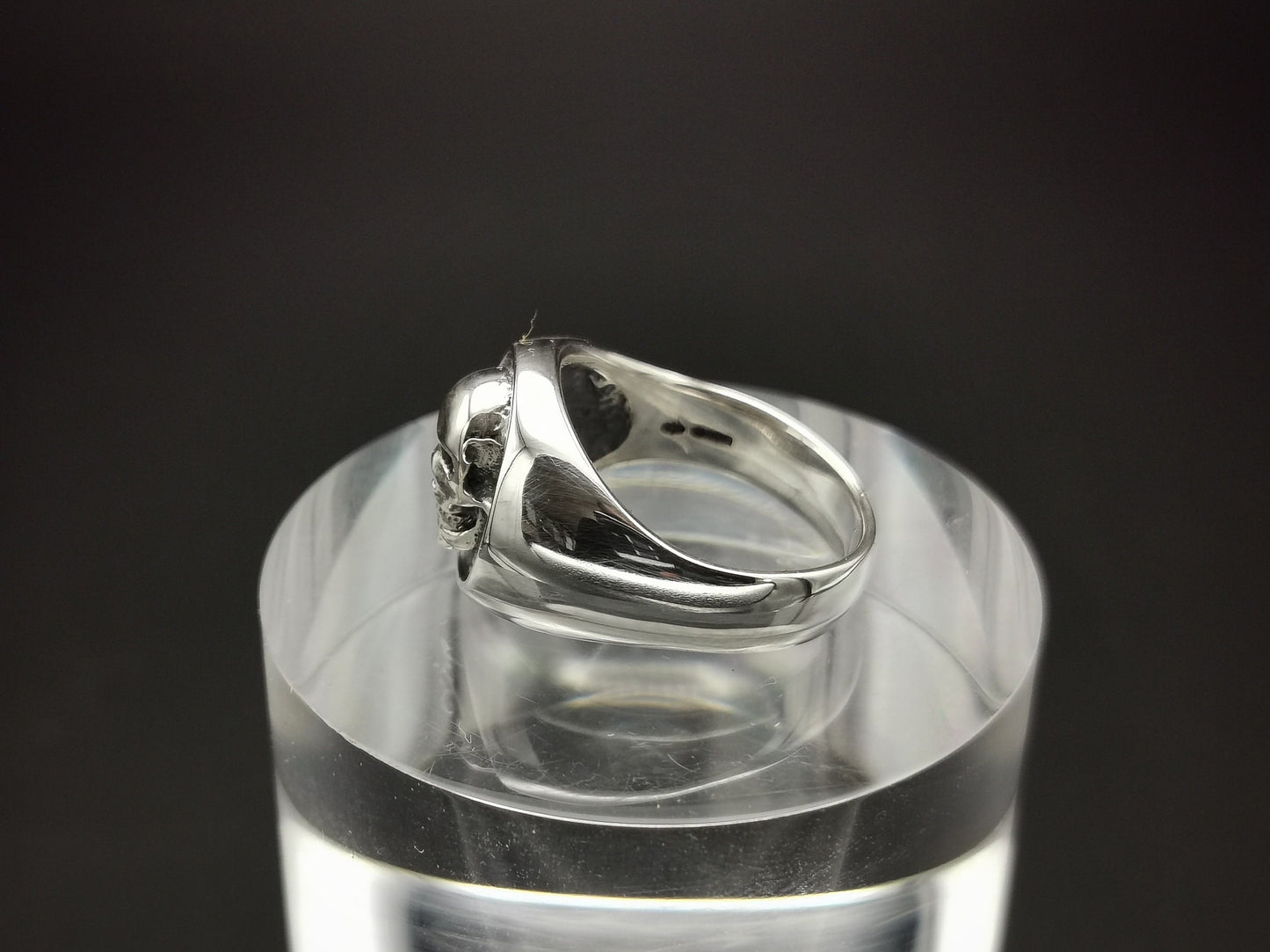 Sterling silver skull signet ring