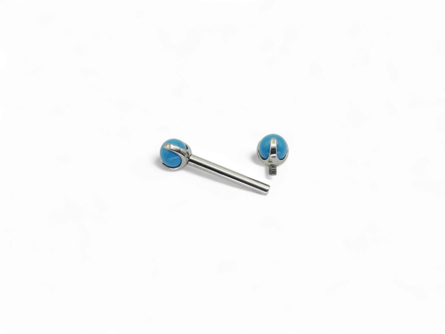 Titanium threaded barbell with  turquoise gem balls, 1.6mm/14g, 12mm 14mm and 16mm length