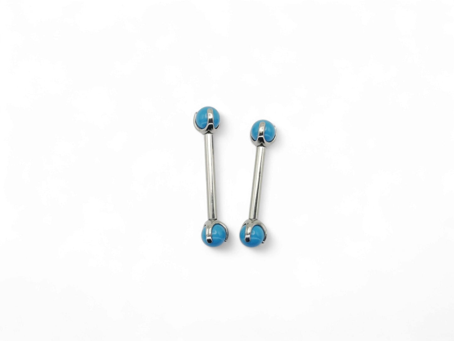 Titanium threaded barbell with  turquoise gem balls, 1.6mm/14g, 12mm 14mm and 16mm length