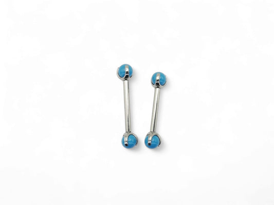 Titanium threaded barbell with  turquoise gem balls, 1.6mm/14g, 12mm 14mm and 16mm length