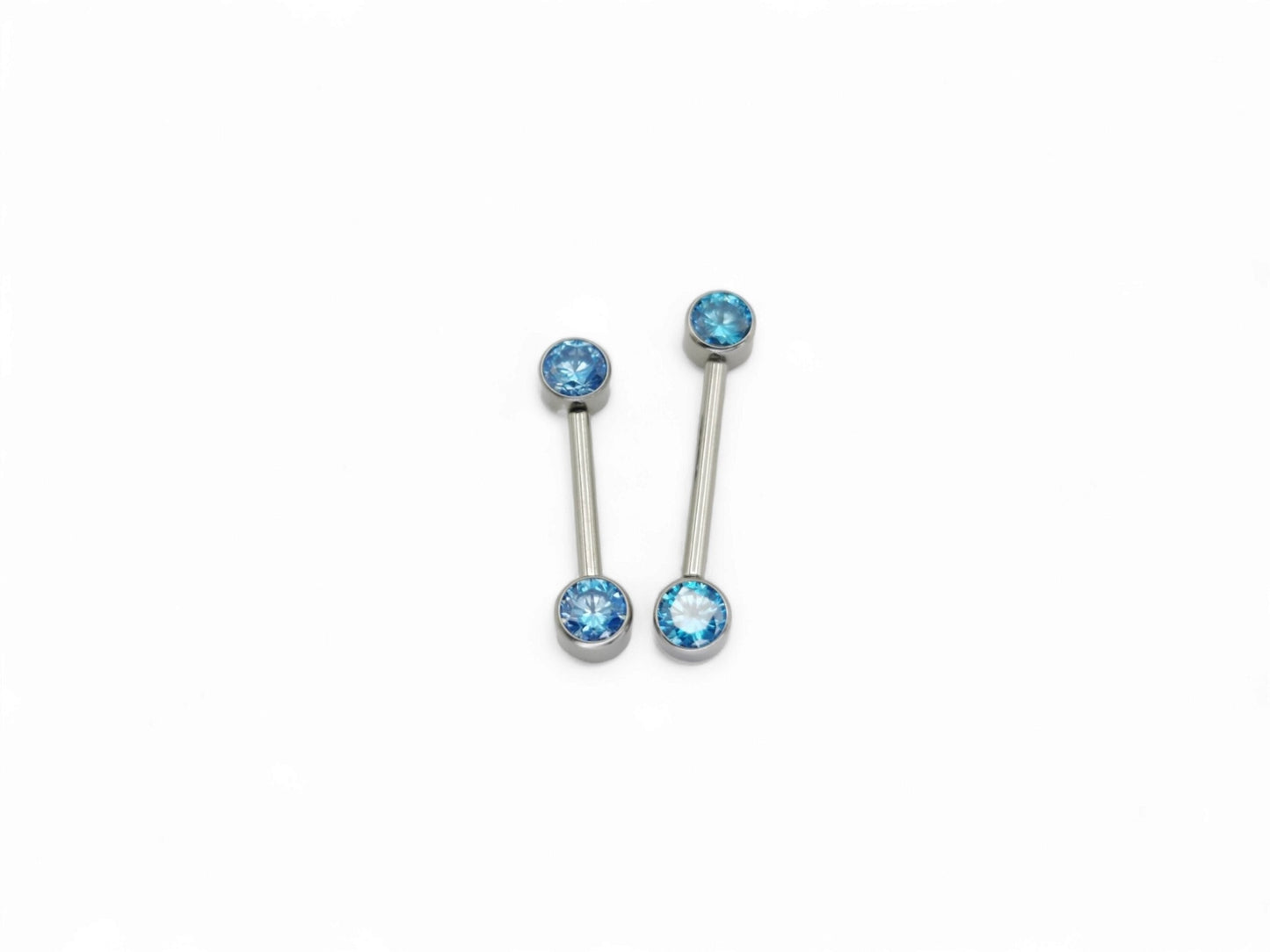 Jewelled titanium nipple bar, 1.6mm/14g, 12mm, 14mm or 16mm length