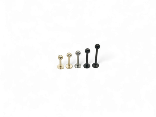 Titanium black, gold or silver stud, 1.2mm/16g, 6mm-12mm length