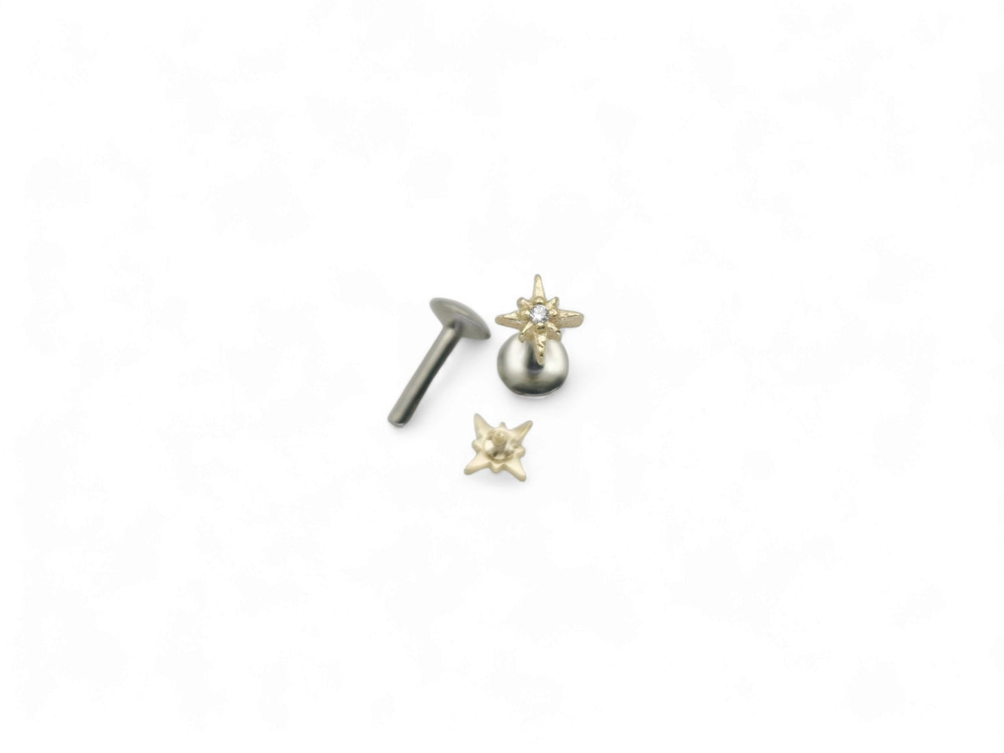 Titanium gold star threaded stud 1.2mm/16g, 6mm-8mm length