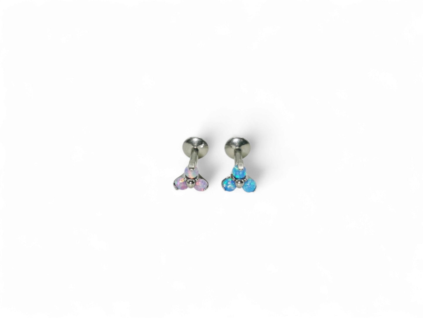 Titanium threaded jewelled trinity stud 1.2mm/16g, 6mm-8mm length