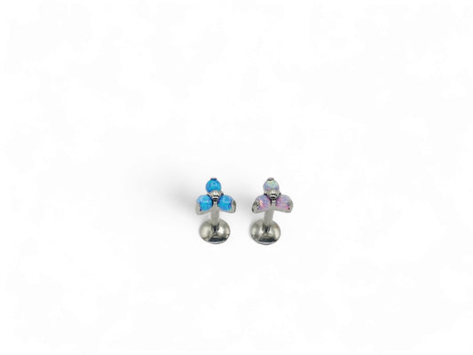 Titanium threaded jewelled trinity stud 1.2mm/16g, 6mm-8mm length