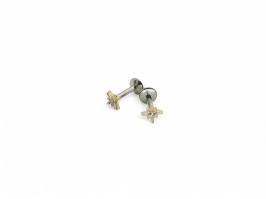 Titanium gold star threaded stud 1.2mm/16g, 6mm-8mm length