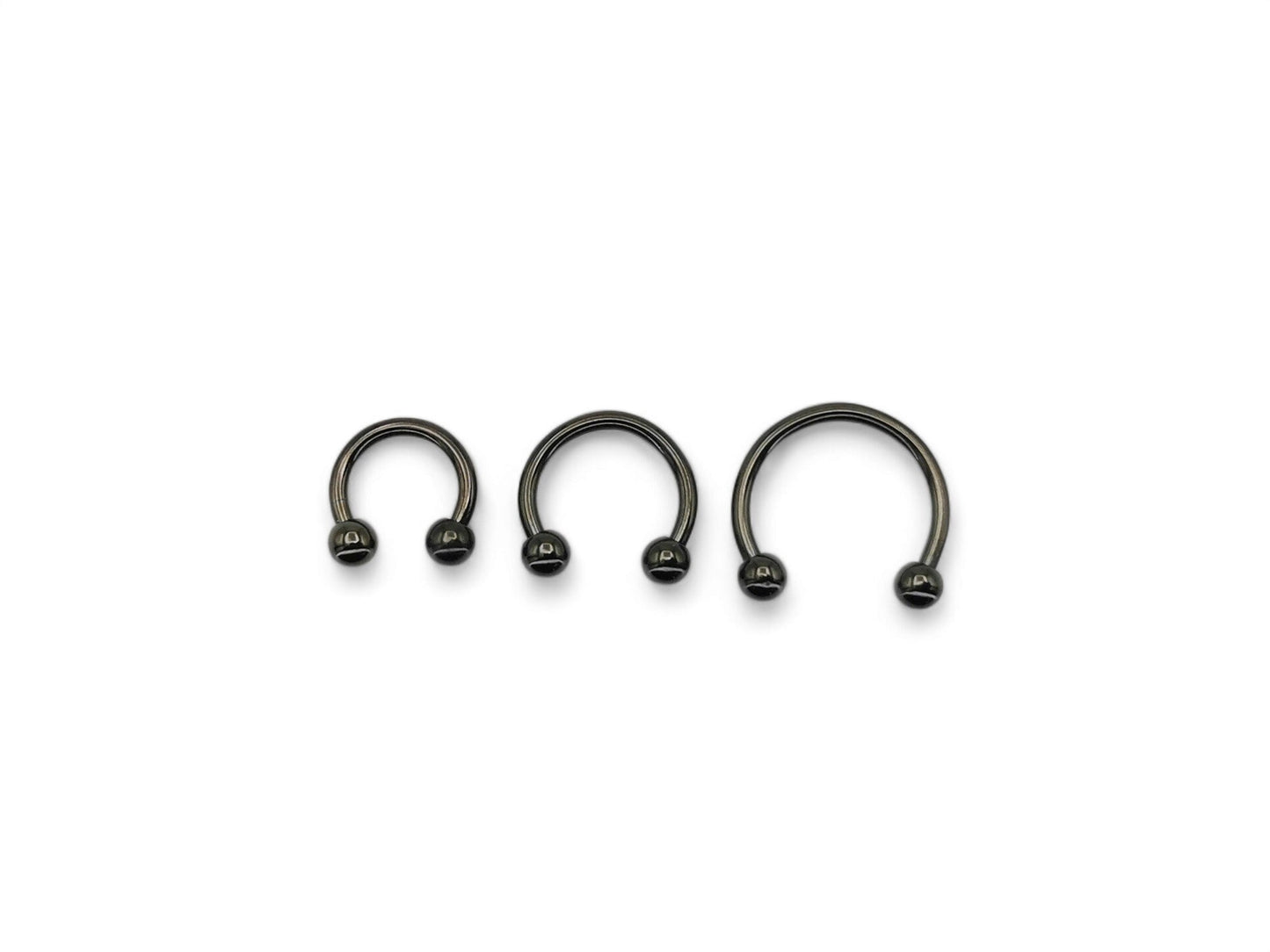 Black surgical steel horseshoe barbell, 1.2mm/16g, 6mm-8mm diameter