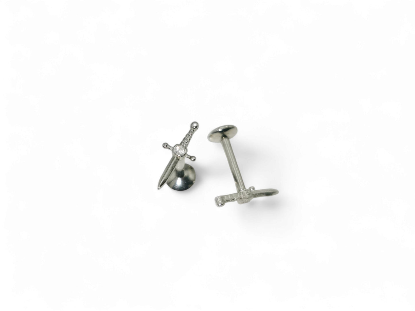 Titanium jewelled dagger stud, 1.2mm/16g, 6mm-7mm length