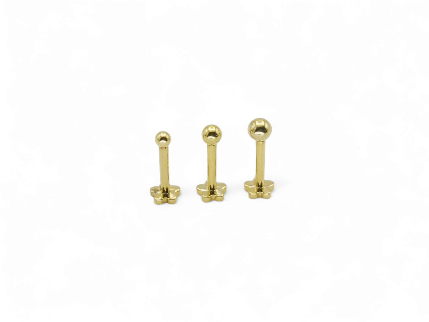 Titanium push fit mini ball flower stud, 1.2mm/16g, 6mm-8mm length