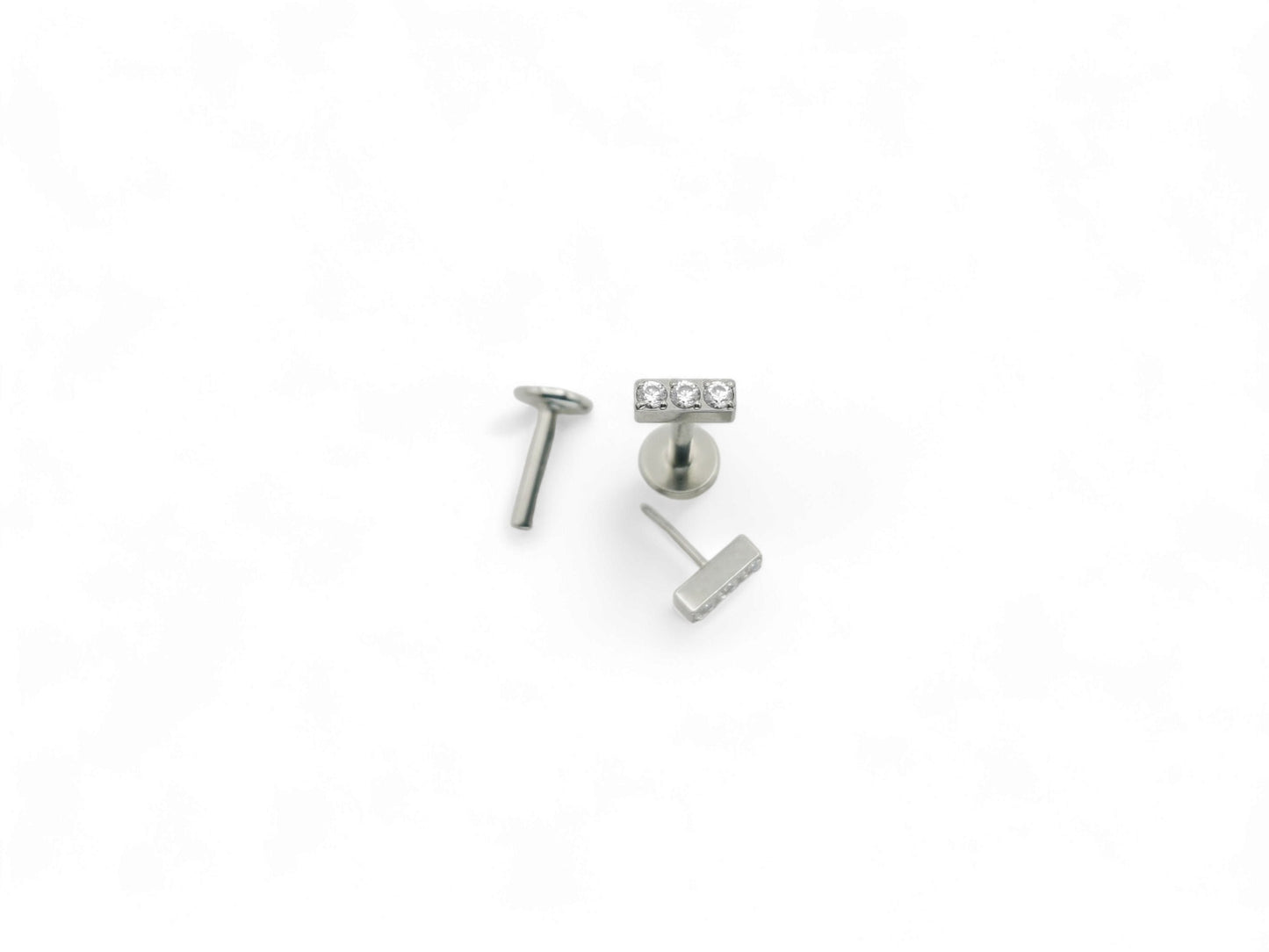 Titanium threadless jewelled baguette stud 1.2mm/16g, 6mm-9mm length