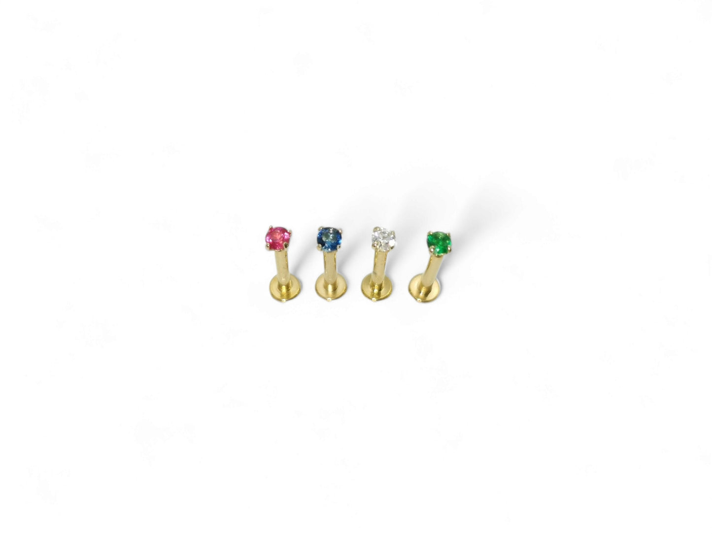 14ct gold jewelled push fit stud, 1.2mm/16g, 6mm-8mm length