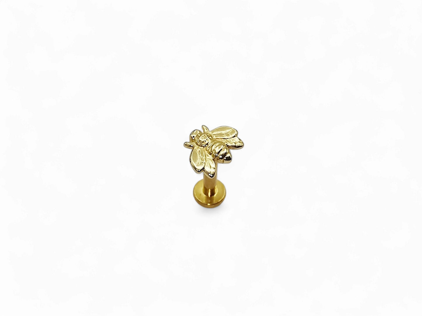 14ct gold threadless bee stud, 1.2mm/16g, 6mm-8mm length