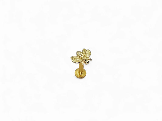 14ct gold threadless bee stud, 1.2mm/16g, 6mm-8mm length