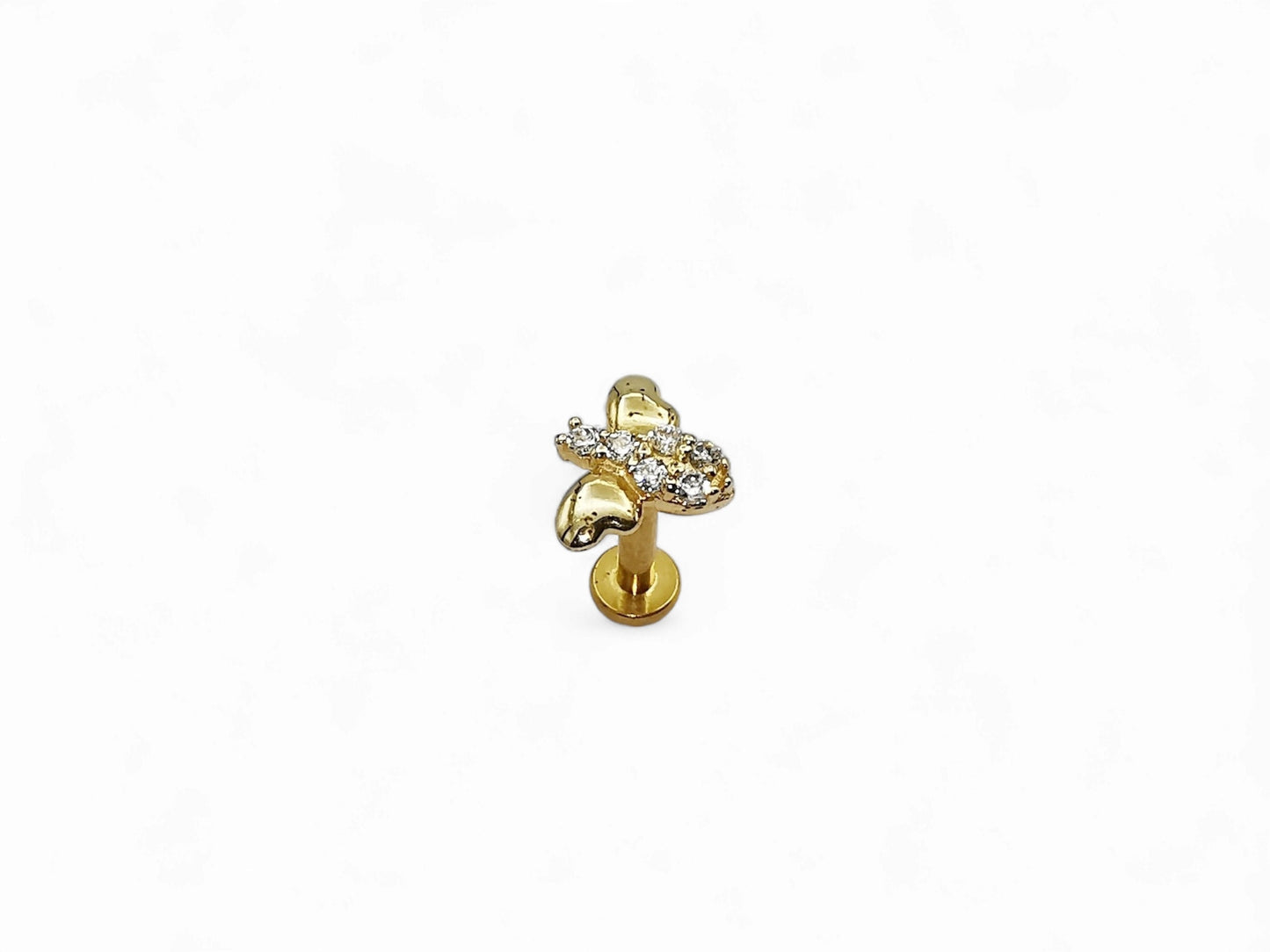 14ct gold threadless jewelled bee stud, 1.2mm/16g, 6mm-8mm length