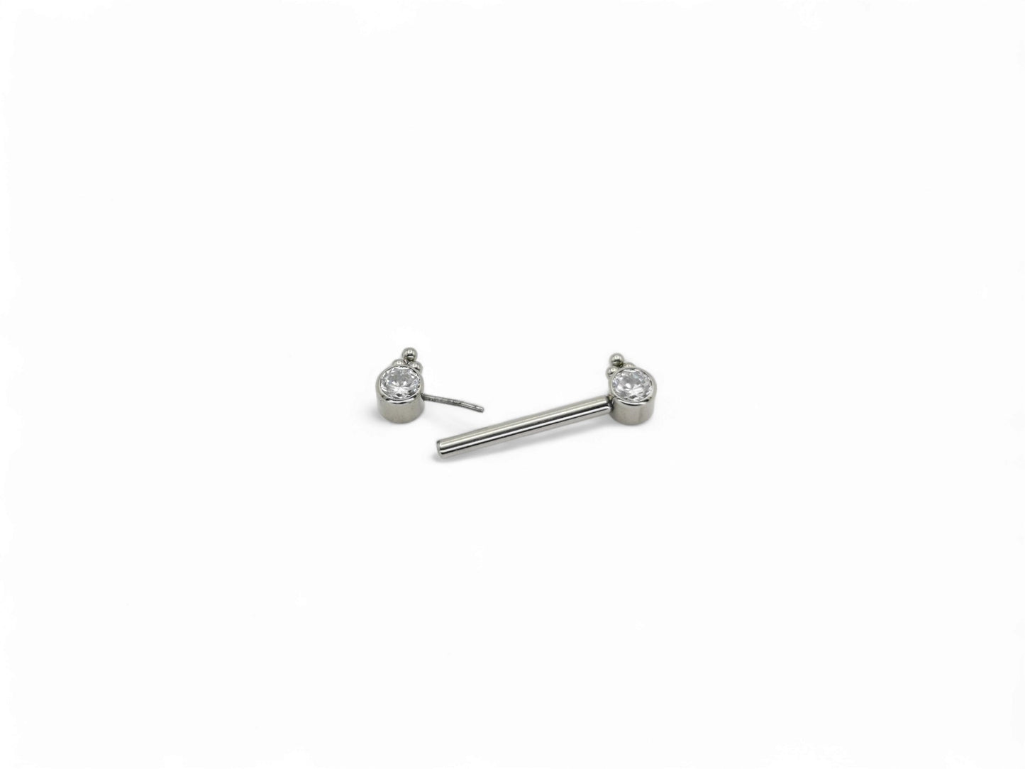 Jewelled titanium nipple bar, 1.6mm/14g, 12mm, 14mm or 16mm length