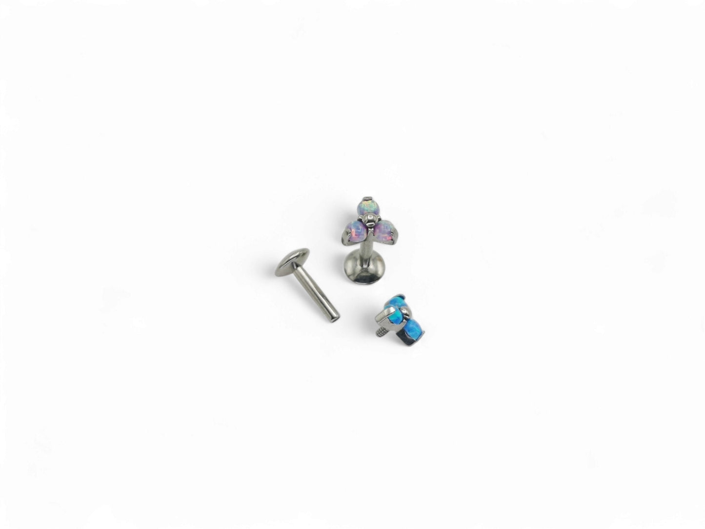 Titanium threaded jewelled trinity stud 1.2mm/16g, 6mm-8mm length